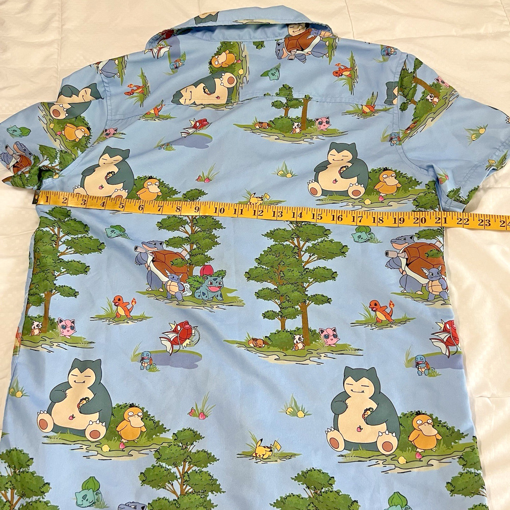 OppoSuits Pokémon Men's Short Sleeve Shirt Small Blue Forest Print Button Up - Picture 14 of 16
